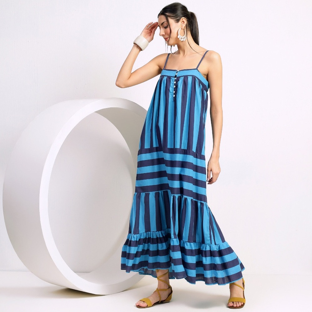 Elegant Striped Maxi Dress in Blue